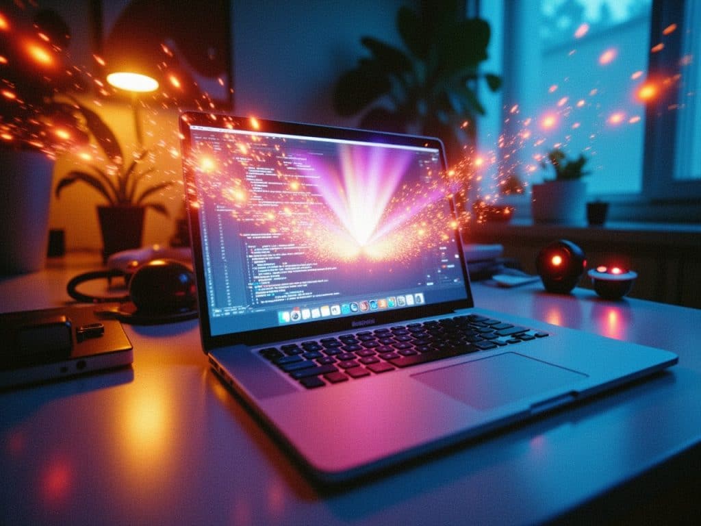 "Explore the magic of a RunwayML alternative, where AI-generated code sparks vibrant visual effects. Discover the power of creative technology and innovation in a modern workspace."